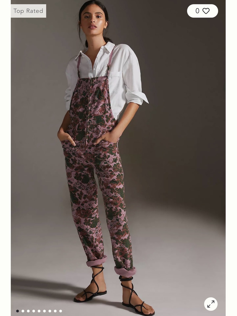 Anthropologie Green Purple Flower Print Pilcro The Painters Overalls Size 30